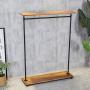 HANS CAO Heavy Iron Wood Clothes Rack, Garment Hanger, Floor Display Stand with Storage Shelf, Shoe Bag Display Rack, Retail Display Clothing Racks with Shelves