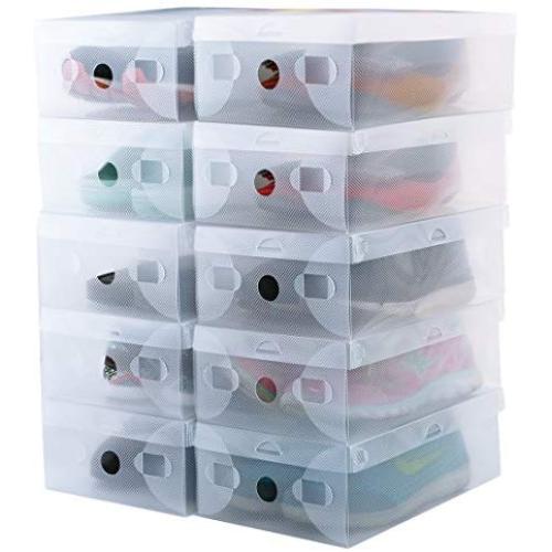 kilofly 10 Kids Women Smart Storage Containers Foldable Clear Shoe Boxes Set