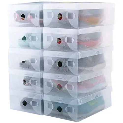 kilofly 10 Kids Women Smart Storage Containers Foldable Clear Shoe Boxes Set kilofly 10 Kids Women Smart Storage Containers Foldable Clear Shoe Boxes Set