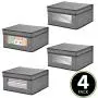 mDesign Soft Stackable Fabric Closet Storage Organizer Holder Bin with Clear Window, Attached Lid - for Home Office, Den, Hallway, Entryway - Textured Print - Medium, 4 Pack - Gray/Black mDesign Soft Stackable Fabric Closet Storage Organizer Holder Bin with Clear Window, Attached Lid - for Home Office, Den, Hallway, Entryway - Textured Print - Medium, 4 Pack - Gray/Black