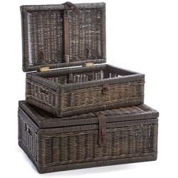 The Basket Lady Covered Wicker Storage Basket, Large, 20 in L x 14 in W x 8 in H, Antique Walnut Brown