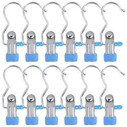 HiGift (Set of 12 Portable Laundry Hook Boot Hanger Clips for Hanging/Stainless Steel Clothes Pins for Clothes Hat Gloves Boot Hanger Closet Hold Clips Travel Home -Blue