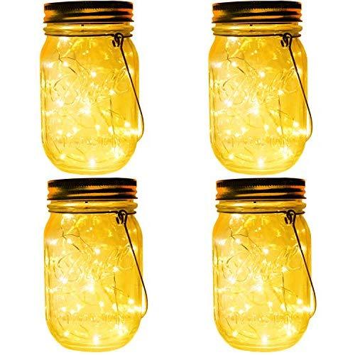 4-Pack 30 LEDs Solar Powered Mason Jar Lights, Watrproof Outdoor Hanging Led Fairy Firefly String Lights Lanterns (Jars & Hangers Included),Best Patio Wedding Party Deck Garden Decor