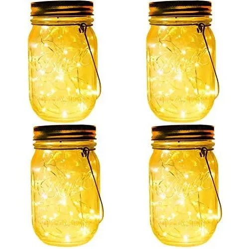 4-Pack 30 LEDs Solar Powered Mason Jar Lights, Watrproof Outdoor Hanging Led Fairy Firefly String Lights Lanterns (Jars & Hangers Included),Best Patio Wedding Party Deck Garden Decor