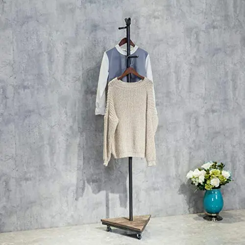 HANS CAO Industrial Vintage Pipe Heavy Rolling Garment Display Rack, Standing Clothes Hanger with Wheel, Garment Storage Frame, Clothes Retail Store Shelves, Wood and Iron, 15.7L x 15.7W x 63H HANS CAO Industrial Vintage Pipe Heavy Rolling Garment Display Rack, Standing Clothes Hanger with Wheel, Garment Storage Frame, Clothes Retail Store Shelves, Wood and Iron, 15.7L x 15.7W x 63H