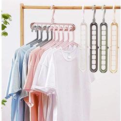 wenirn Magic Clothes Hanger Organizer, Rotate Anti-Skid Folding Hanger with Space Saving and Cascading Features, Pack of 5 Standard Hangers with 9 Holes for Drying and Storage, Random Color