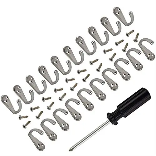 HOVEOX 20 Pcs Bronze Single Hooks Coat Wall Mounted Single Hooks Hangers No Scratch Robe Hooks Equipped with 40 Pcs Screws & a Free Screwdriver for Bath Kitchen Garage Heavy Duty, Silver HOVEOX 20 Pcs Bronze Single Hooks Coat Wall Mounted Single Hooks Hangers No Scratch Robe Hooks Equipped with 40 Pcs Screws & a Free Screwdriver for Bath Kitchen Garage Heavy Duty, Silver