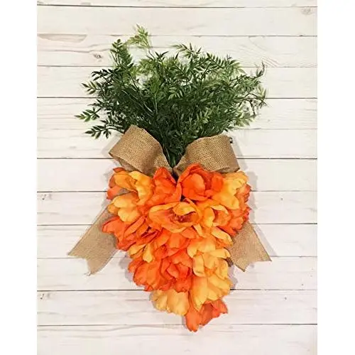 Orange Tulip Carrot Shaped Front Door Decor, Spring Door Hanger, Front Door Wreath for Easter Season, Gift for Easter