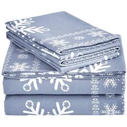 Pinzon Cotton Flannel Bed Sheet Set - Twin, Snowflake Dusty Blue