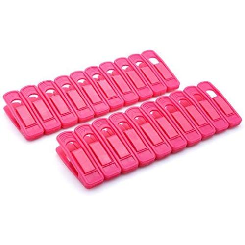 20 Pack of Strong Plastic Hanger Clips, Pinch Grip Clips for Use with Slim-line Clothes Velvet Hangers, Finger Clips, PINK