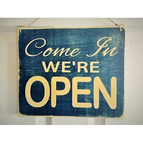 10x10 Come on in Were OPEN / Sorry Were CLOSED Front and Back Rustic Wood Shabby Chic Door Hanger Sign