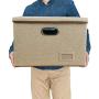 Ihoming Storage Cubes 3 Pack Khaki Large Linen Fabric Foldable Storage Container with Handles and Removable Lid Storage Bin Boxes Organizer for Home, Office, Nursery, Closet, Bedroom, Living Room