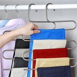 S-Type Multi-Purpose Pants Hangers Space Saving, Stainless Steel Magic Closet Hangers for Jeans Scarf Tie Clothes (3pcs)