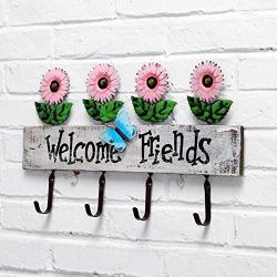 Cxjff Wall Coat Rack Clothes Hat Hanger Holder Hooks Solid Wood 1/2/3/4/5 Pieces Daisy Style, 45x5x26CM (Color : Pink, Size : 3 Pieces)