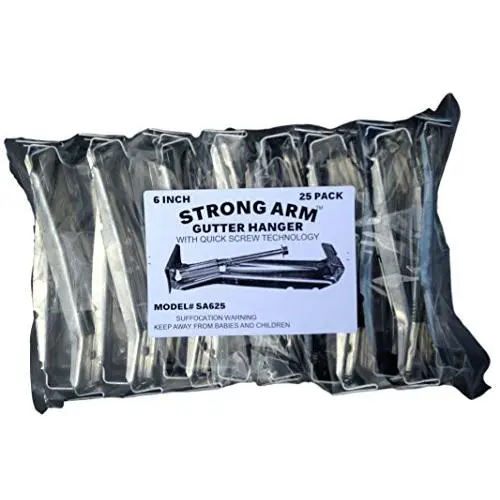 Quick Screw 6" 25 pack Heavy Duty Hidden Rain Gutter Bracket Hook Hangers with Clip &quotStrong Arm" Brand