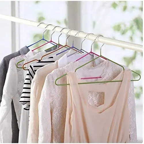 PVC Coated Cloth Hangers Non-Slip Metal Shirt Trouser Hook Hangers Coat Hanger 10 Pieces Random Color