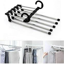 5PC Random Color Stainless Steel Telescopic Clothes Hanger Storage Rack Multifunction Retractable Dual Hooks Pants Hanger Rack Space Saver