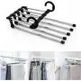 5PC Random Color Stainless Steel Telescopic Clothes Hanger Storage Rack Multifunction Retractable Dual Hooks Pants Hanger Rack Space Saver