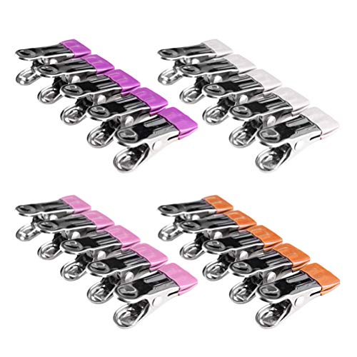 Cabilock Clothes pin 20pcs Stainless Steel Clothes Pins Windproof Antiskid Metal Clothes Clips Clothes Drying Hanger Peg Clamp (Random Color)