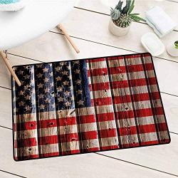 Wang Hai Chuan 4th of July Commercial Grade Entrance mat Rustic Backdrop with American Flag Design Wooden Boards Design for entrances garages patios W47.2 x L60 Inch White Navy Blue Vermilion