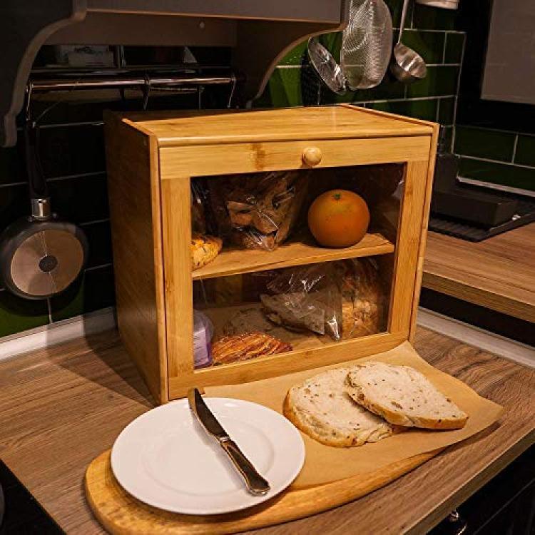 Goodpick Bamboo Bread Storage Box Double Layer Large Wood Bread