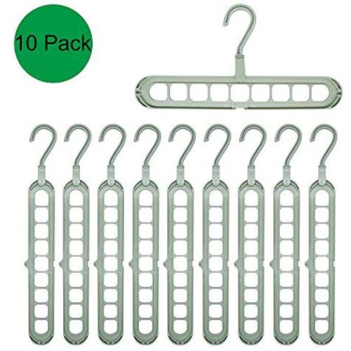 nivimo Plastic Clothes Hangers 9 Holes Branch Space Saving,Premium Clothing Hangers-10 Pack (Light Green)