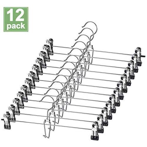 HOUSE DAY 12 Pack Pants Hangers with Hook, Clip Hangers, Skirt Hangers with Clips,Multi Stackable Add on Hangers