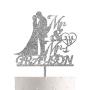 Personalized Wedding Cake Topper With Customized Bride and Groom Last Name or Marriage Date for Mr Mrs (Silver Glitter)