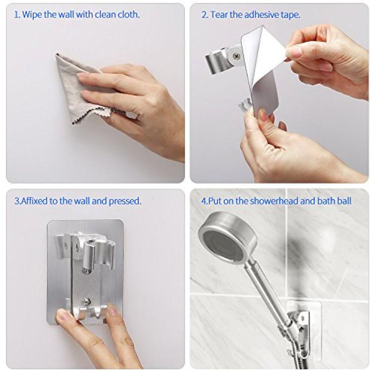 Shower Head Holder Strong Adhesive Adjustable Handheld Shower Wand Holder  No Drilling Wall Mount Bracket (Silver)