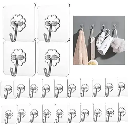 Sticky Hook Kitchen Wall Hook 24PCS Nail-Free Sticky Hanger, with Stainless Steel Hook, Reusable Practical Towel Bathroom Hook Sticky Hook Kitchen Wall Hook 24PCS Nail-Free Sticky Hanger, with Stainless Steel Hook, Reusable Practical Towel Bathroom Hook
