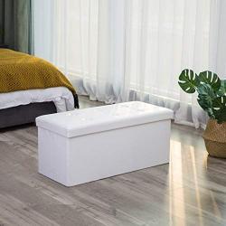 SONGMICS 30 Inches Faux Leather Folding Storage Ottoman Bench, Storage Chest Footrest Coffee Table Padded Seat, White ULSF106