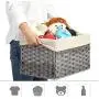 SONGMICS Set of 3 Rattan-Style Storage Bins, Indoor Collapsible Storage Baskets, Toy Organizers, 30L Decorative Bins with Liner and Handles, Bedroom Closet Laundry Room, Gray URRB225WG