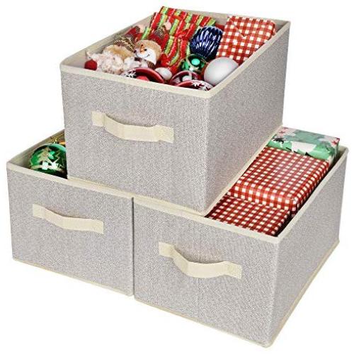 GRANNY SAYS Storage Basket for Shelves, Fabric Closet Storage Bins Cube Boxes with Handle Home Office Fabric Organizer, Large, Beige, 3-Pack