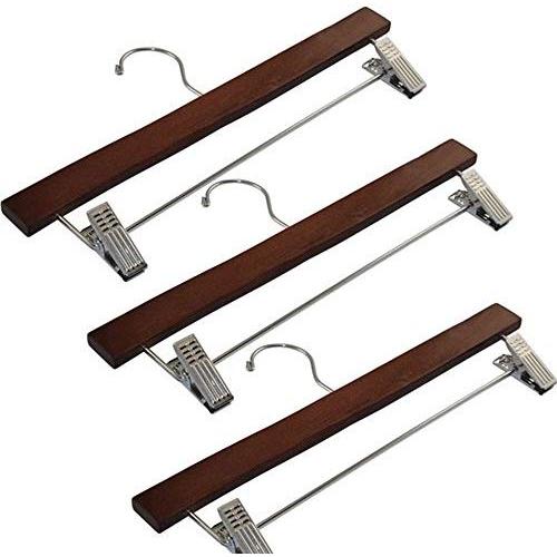 FireKingdom 3pcs Beautiful Dark Cherry Finish Adult Size Solid Wood Wooden Hangers with Polished Chrome Hook Clamp for Clothes Trousers Pants Skirts