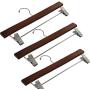 FireKingdom 3pcs Beautiful Dark Cherry Finish Adult Size Solid Wood Wooden Hangers with Polished Chrome Hook Clamp for Clothes Trousers Pants Skirts