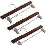 FireKingdom 3pcs Beautiful Dark Cherry Finish Adult Size Solid Wood Wooden Hangers with Polished Chrome Hook Clamp for Clothes Trousers Pants Skirts