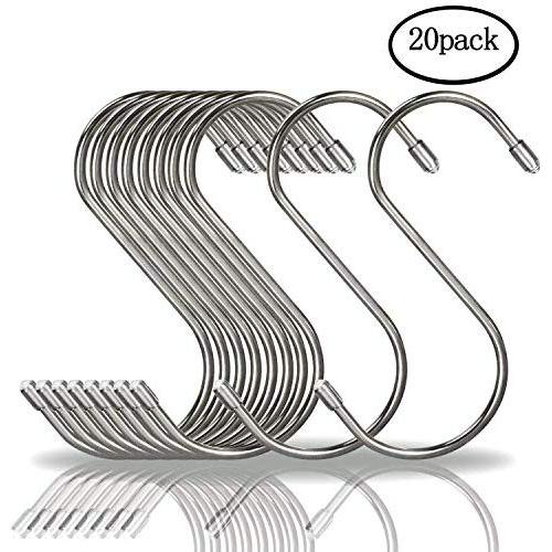 WOVTE 20 Pack Heavy-Duty Stainless Steel S Shaped Hooks Kitchen S Type Hooks Hangers for Pans Pots Utensils Clothes Bags Towels Plants