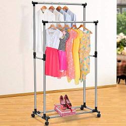 Garment Racks Double Adjustable Portable Clothes Hanger Rolling Heavy Duty Rail