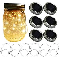 Mason Jar Solar Lids Lights,6-Pack 30 LEDs Fairy Fireflies String Lights Lids Insert(6 Hangers Included, Jars Not Included), Fits Regular Mouth Mason Jars,Patio Garden Decor Solar outdoor Laterns