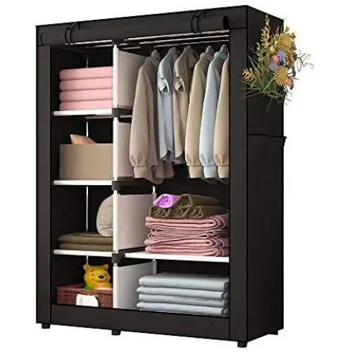 UDEAR Portable Clothes Closet Wardrobe Storage Organizer with Shelves and Side Pockets Black UDEAR Portable Clothes Closet Wardrobe Storage Organizer with Shelves and Side Pockets Black