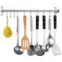 Kitchen Sliding Hooks, Stainless Steel Hanging Rack Rail Organize Kitchen Tools with 10 Utensil Removable S Hooks for Towel, Pot Pan, Spoon, Coats, Bathrobe, BBQ,Wall Mounted Hanger