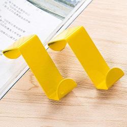 GXOK 2PCS Stainless Hook,Over Door Hook Kitchen Cabinet Clothes Hanger Organizer Holder (Yellow)