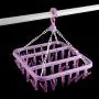 Drying Rack, 32 Clips Folding Clothes Hanger Dryer Windproof Socks Underwear Drying Rack Children(Purple)