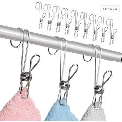 No/Brand 12 Pcs Hooks clamp with Hooks Clothes Pins Hanging Universal Clips for Kitchen Bathroom Office