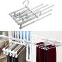 Bluefringe Pants Hangers Space Saving - 5 Layers Stainless Steel Multi Trouser Hangers Rack for Pants Slack Jeans Towel Scarf Ties Belts Clothes Storage (1 Pcs)