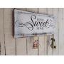 Home Sweet Home key hanger wall white wood key holder for wall shabby wood cottage chic housewarming gift key hook black and white organizer