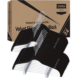 Utopia Home Velvet Skirt Hangers with Clips - 24 Pack - Non Slip Velvet Clothes Hangers with Notches for Pants and Coat - Slim and Heavy Duty with 360 Degrees Swivel Hook - Black