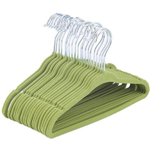 IOOXE-H 20pcs Non-Slip Kids Flock Coat Hangers Children Clothes Portable Velvet Child Hanging Rack (Green)