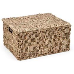 Trademark Innovations Rectangular Seagrass Baskets Lids (Set of 3), Brown