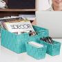 Sorbus Storage Boxes Woven Basket Bin Container Tote Cube Organizer Set Stackable Storage Basket Woven Strap Shelf Organizer Built-in Carry Handles (7 Piece - Aqua)